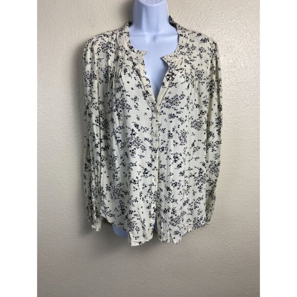 Lovestitch Womens‎ Floral Blouse Long Sleeve Top Cream Black Size Medium Boho - Picture 1 of 15